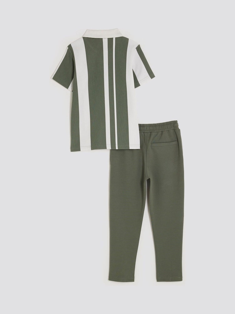 River Island Green Boys Stripe Polo Joggers Set - Image 2 of 4 River Island Green Boys Stripe Polo Joggers Set - Image 2 of 4