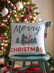 Fusion Green Merry Christmas Deer Festive Velvet Filled Cushion - Image 1 of 4
