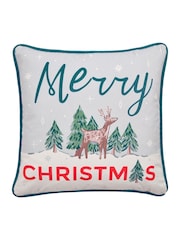 Fusion Green Merry Christmas Deer Festive Velvet Filled Cushion - Image 2 of 4