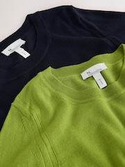 Green/Navy 100% Merino Wool N.Premium 2 Pack Crew Neck Jumpers - Image 4 of 5