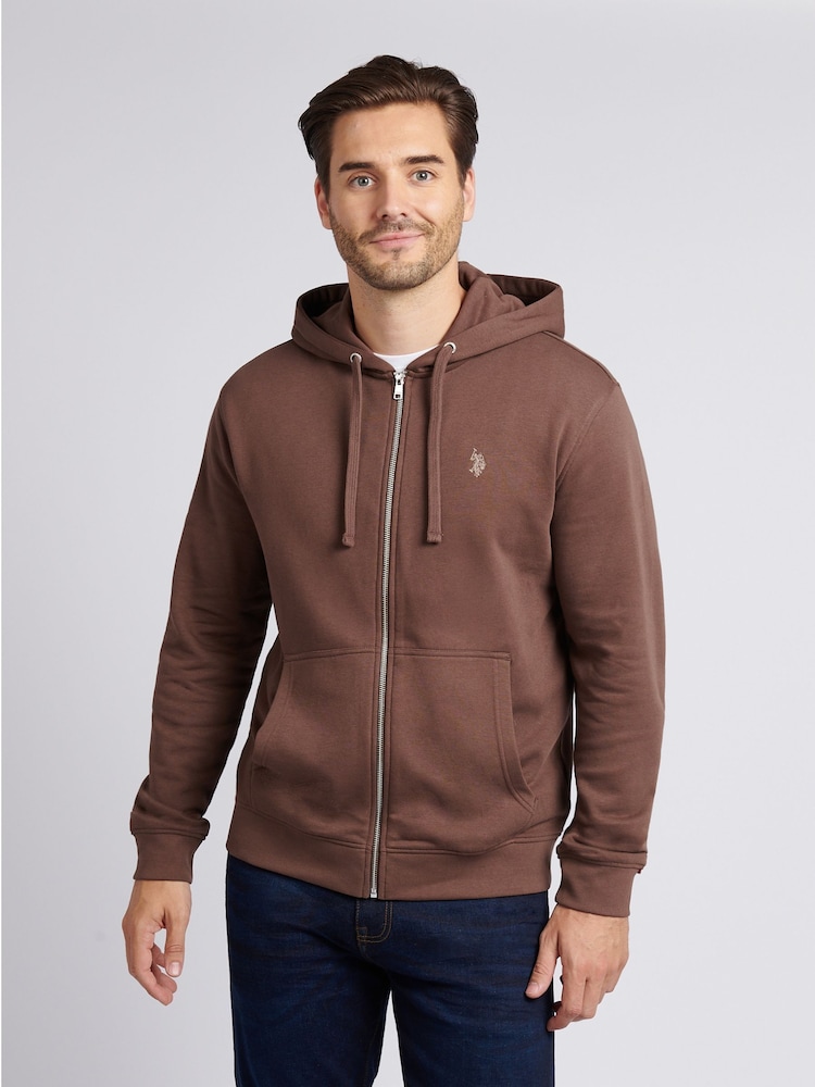 U.S. Polo Assn. Brown Mens Double Horsemen Loopback Zip Hoodie - Image 1 of 7