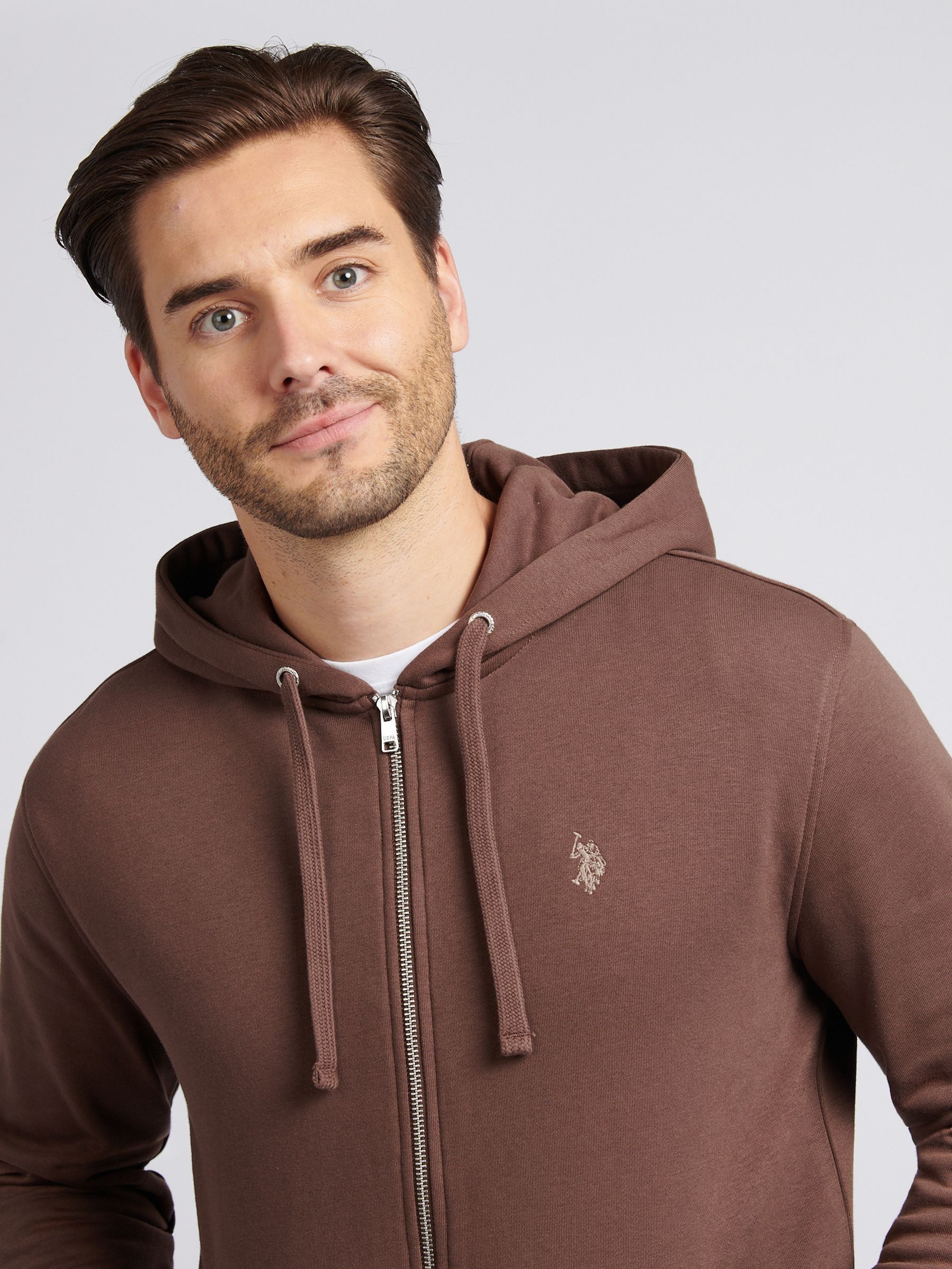 Buy U.S. Polo Assn. Brown Mens Double Horsemen Loopback Zip Hoodie