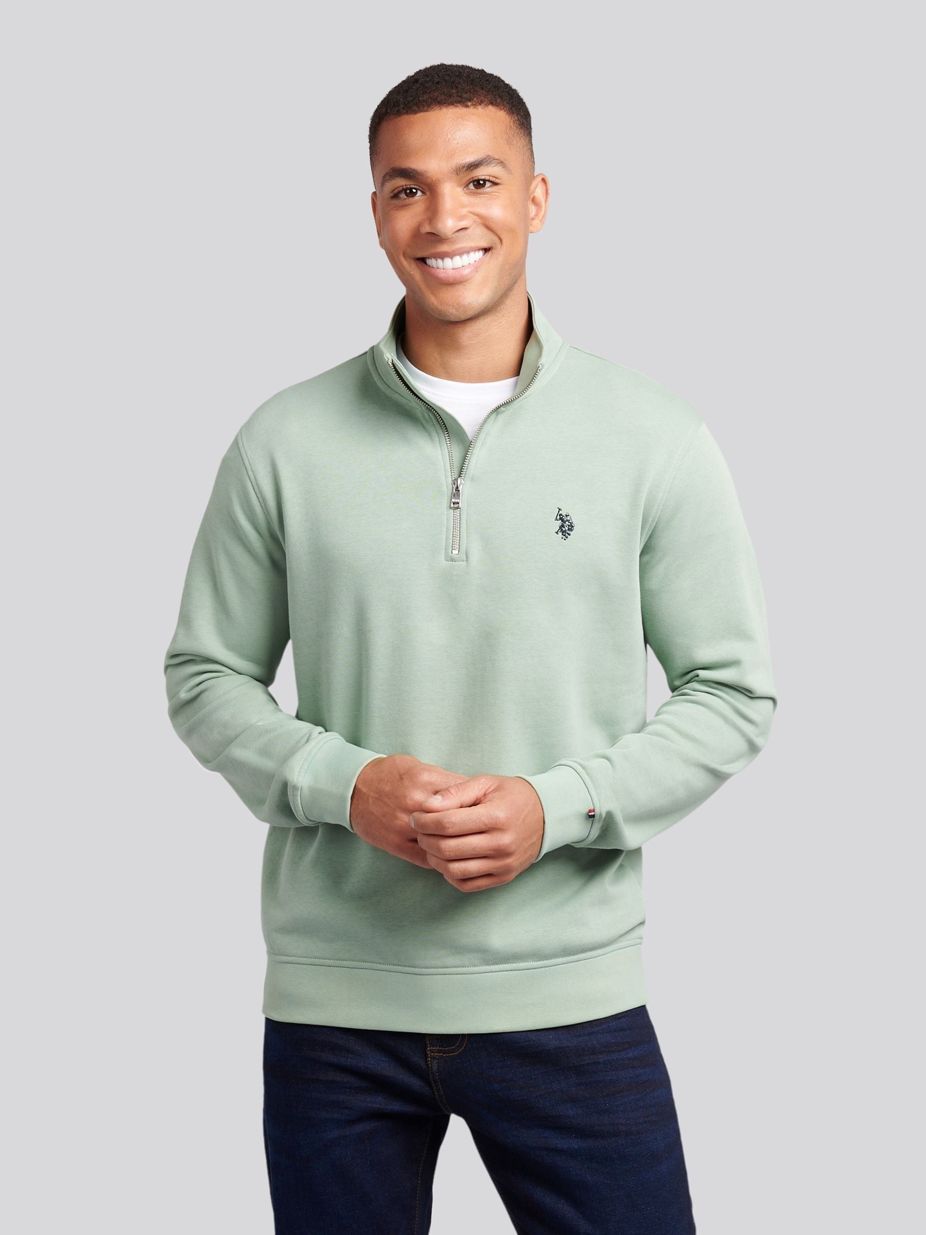 Buy U.S. Polo Assn. Green Mens Classic Fit Quarter Zip Sweatshirt