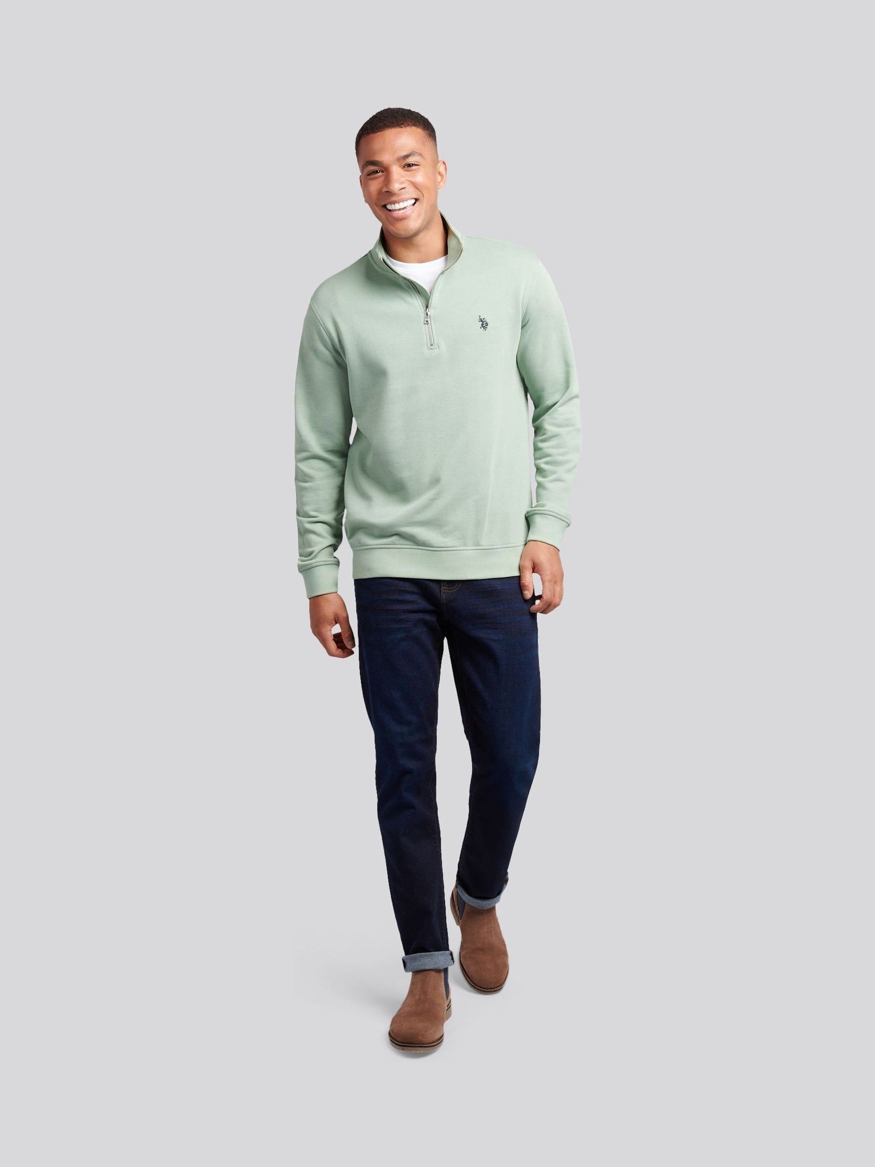 Buy U.S. Polo Assn. Green Mens Classic Fit Quarter Zip Sweatshirt