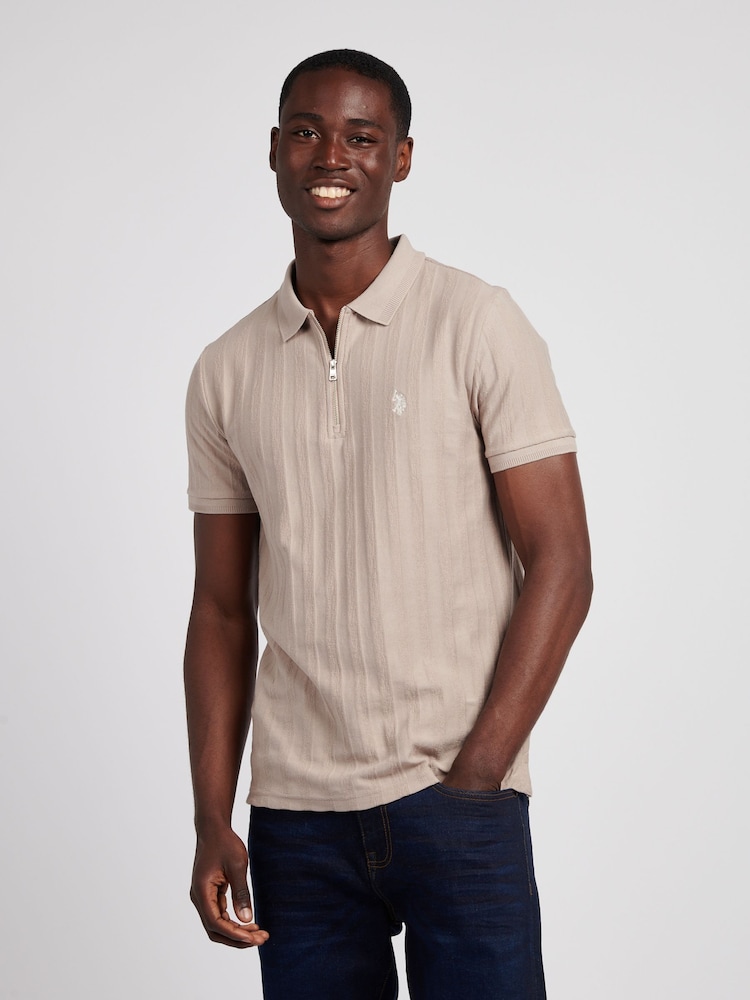 U.S. Polo Assn. Natural Mens Vertical Stripe Texture Polo Shirt - Image 1 of 7 U.S. Polo Assn. Natural Mens Vertical Stripe Texture Polo Shirt - Image 1 of 7