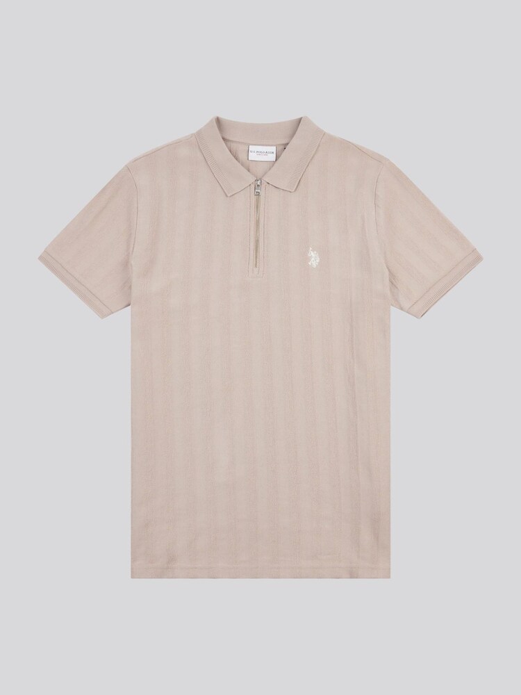 U.S. Polo Assn. Natural Mens Vertical Stripe Texture Polo Shirt - Image 1 of 14