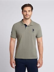 U.S. Polo Assn. Green Regular Fit Mens Player 3 Pique 100% Cotton Polo Shirt - Image 1 of 8