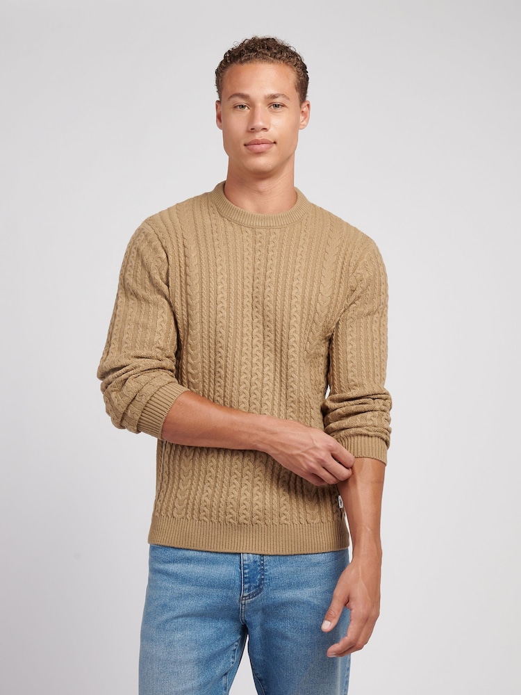 U.S. Polo Assn. Brown Mens Aran Knit Crew Jumper - Image 1 of 7
