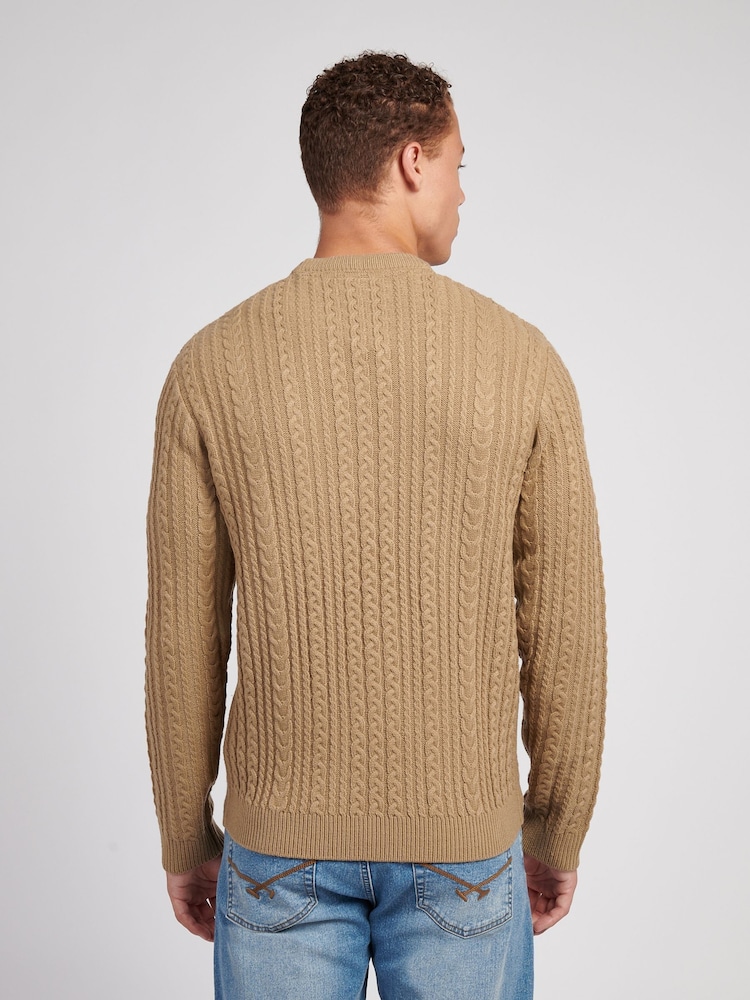 U.S. Polo Assn. Brown Mens Aran Knit Crew Jumper - Image 2 of 7