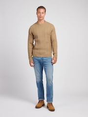 U.S. Polo Assn. Brown Mens Aran Knit Crew Jumper - Image 3 of 7