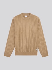 U.S. Polo Assn. Brown Mens Aran Knit Crew Jumper - Image 5 of 7