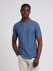 U.S. Polo Assn. Blue Mens Vertical Stripe Texture Polo Shirt - Image 1 of 7