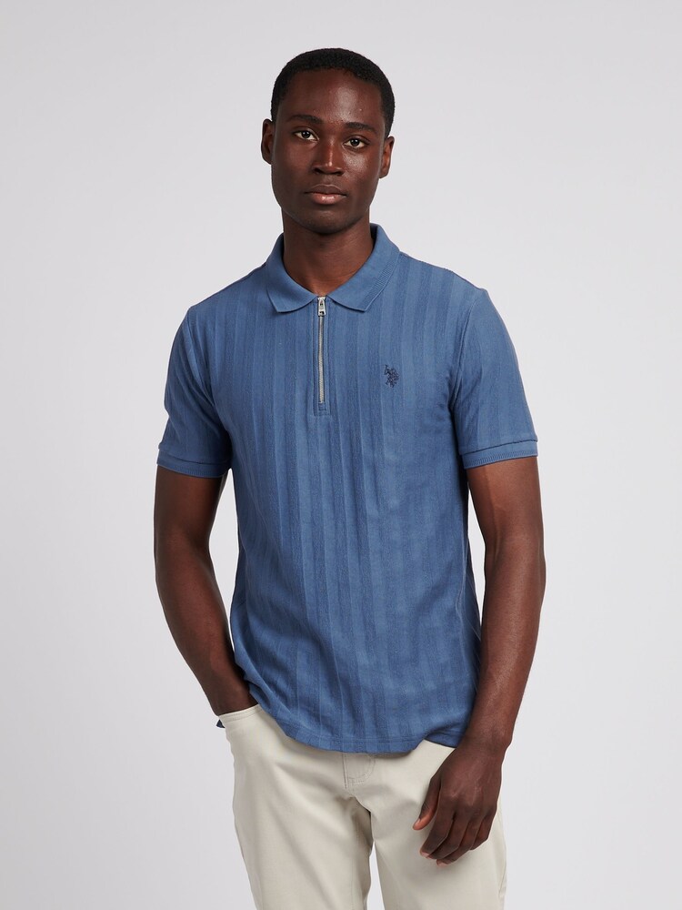 U.S. Polo Assn. Blue Mens Vertical Stripe Texture Polo Shirt - Image 1 of 7 U.S. Polo Assn. Blue Mens Vertical Stripe Texture Polo Shirt - Image 1 of 7