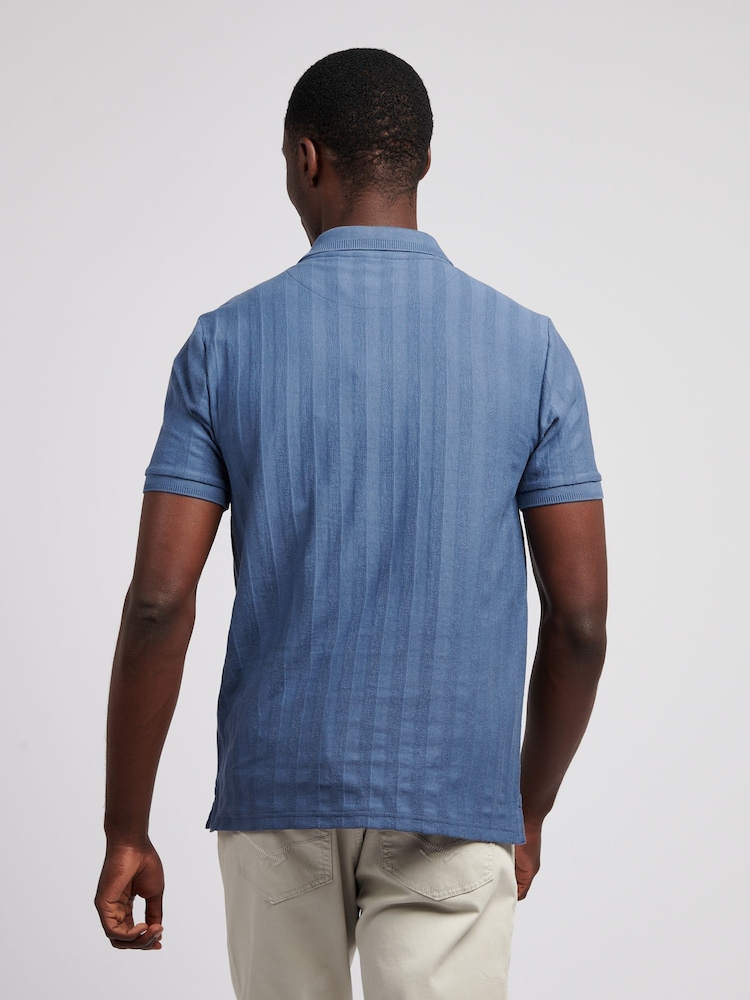 U.S. Polo Assn. Blue Mens Vertical Stripe Texture Polo Shirt - Image 2 of 7