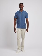 U.S. Polo Assn. Blue Mens Vertical Stripe Texture Polo Shirt - Image 3 of 7