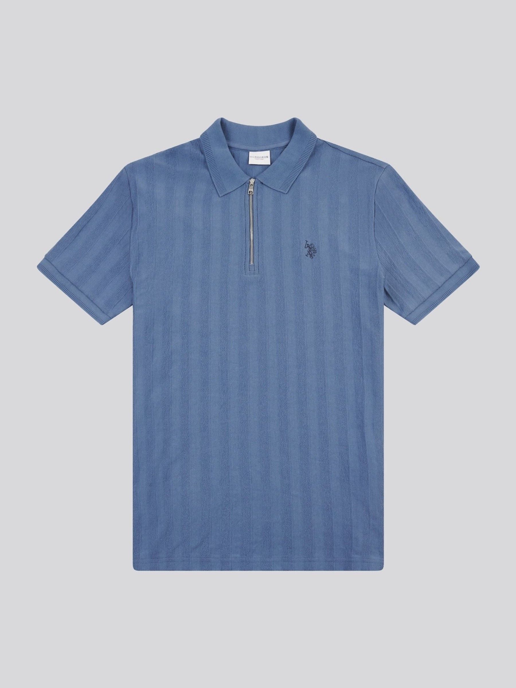 Buy U.S. Polo Assn. Blue Mens Vertical Stripe Texture Polo Shirt