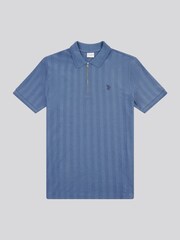 U.S. Polo Assn. Blue Mens Vertical Stripe Texture Polo Shirt - Image 5 of 7
