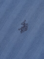 U.S. Polo Assn. Blue Mens Vertical Stripe Texture Polo Shirt - Image 7 of 7