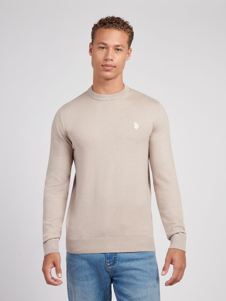 U.S. Polo Assn. Natural Mens Cotton Crew Neck Jumper - Image 1 of 7 U.S. Polo Assn. Natural Mens Cotton Crew Neck Jumper - Image 1 of 7