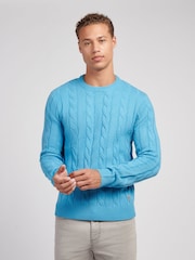 U.S. Polo Assn. Navy Blue Mens Cable Knit Crew Jumper - Image 1 of 7