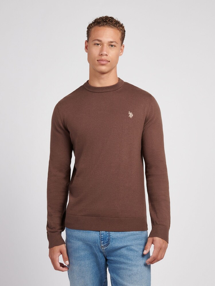 U.S. Polo Assn. Brown Mens Cotton Crew Neck Jumper - Image 1 of 7 U.S. Polo Assn. Brown Mens Cotton Crew Neck Jumper - Image 1 of 7