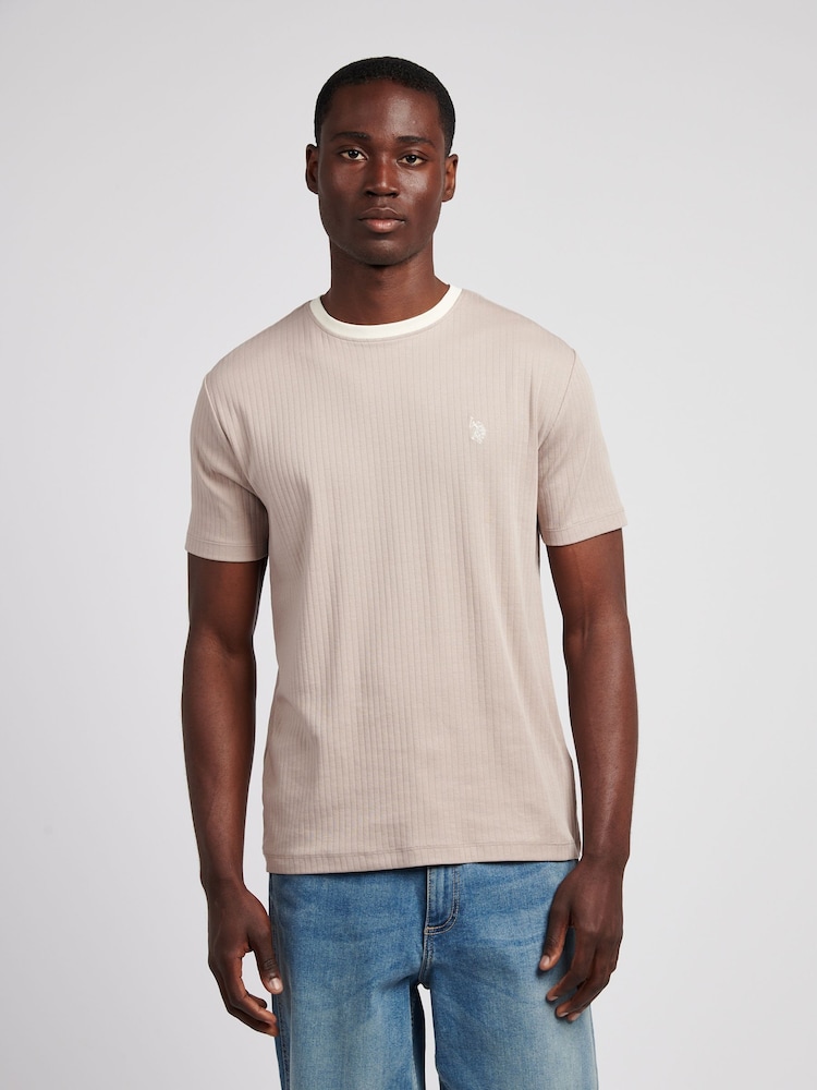 U.S. Polo Assn. Natural Mens Rib Texture T-Shirt - Image 1 of 7 U.S. Polo Assn. Natural Mens Rib Texture T-Shirt - Image 1 of 7