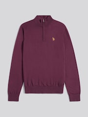 U.S. Polo Assn. Purple Mens Cotton Funnel Neck Quarter  Zip Knit Jumper - Image 1 of 3