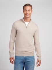 U.S. Polo Assn. Natural Mens Cotton Funnel Neck 1/4 Zip Knit Jumper - Image 2 of 7