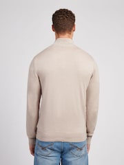U.S. Polo Assn. Natural Mens Cotton Funnel Neck 1/4 Zip Knit Jumper - Image 3 of 7