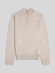 U.S. Polo Assn. Natural Mens Cotton Funnel Neck 1/4 Zip Knit Jumper - Image 5 of 7