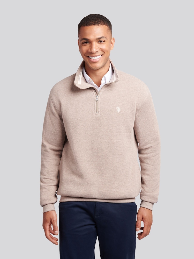 U.S. Polo Assn. Pink Mens French Rib 1/4 Funnel Sweatshirt - Image 1 of 9