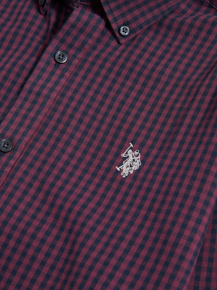 U.S. Polo Assn. Purple Mens Herringbone Weave Peached Gingham Shirt - Image 8 of 8