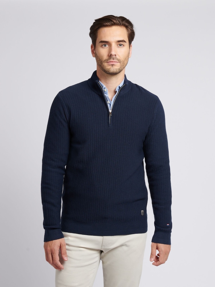U.S. Polo Assn. Blue Mens Check Texture Knit Funnel Jumper - Image 1 of 7 U.S. Polo Assn. Blue Mens Check Texture Knit Funnel Jumper - Image 1 of 7