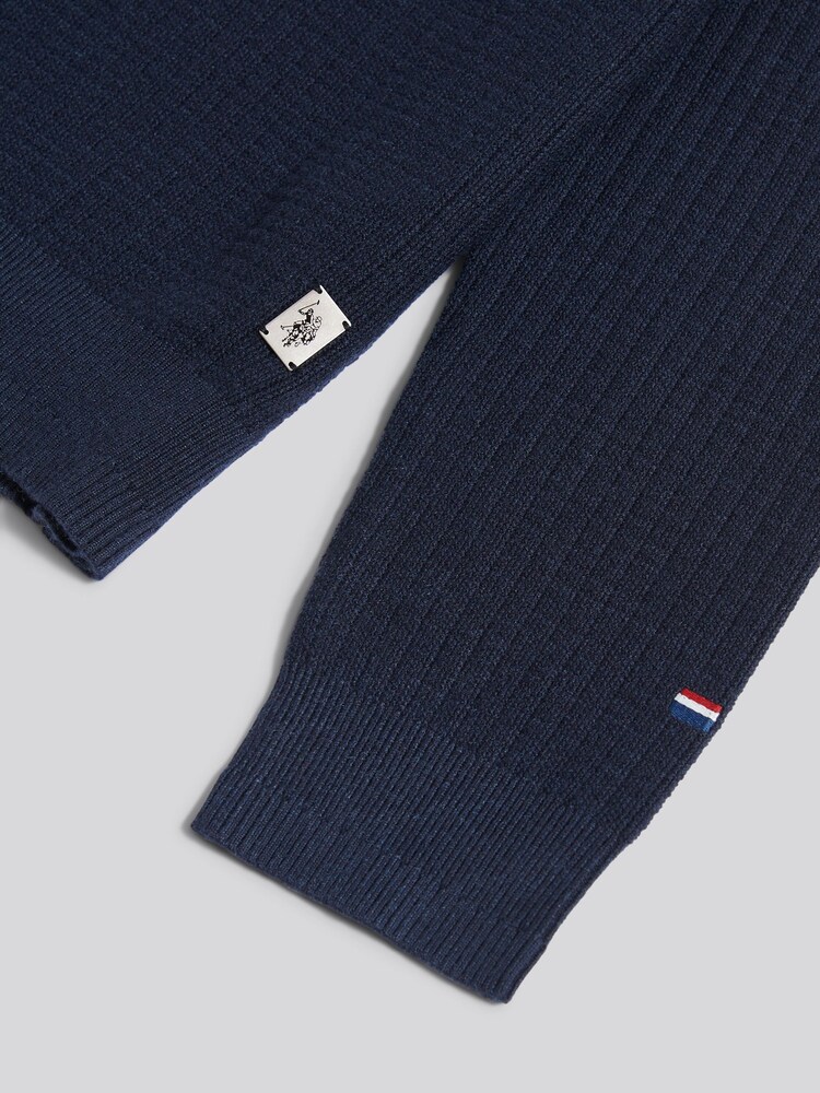 U.S. Polo Assn. Blue Mens Check Texture Knit Funnel Jumper - Image 7 of 7