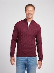 U.S. Polo Assn. Purple Mens Cotton Funnel Neck Quarter  Zip Knit Sweatshirt - Image 1 of 7