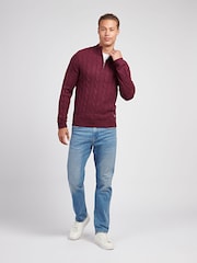 U.S. Polo Assn. Purple Mens Cotton Funnel Neck Quarter  Zip Knit Sweatshirt - Image 2 of 7