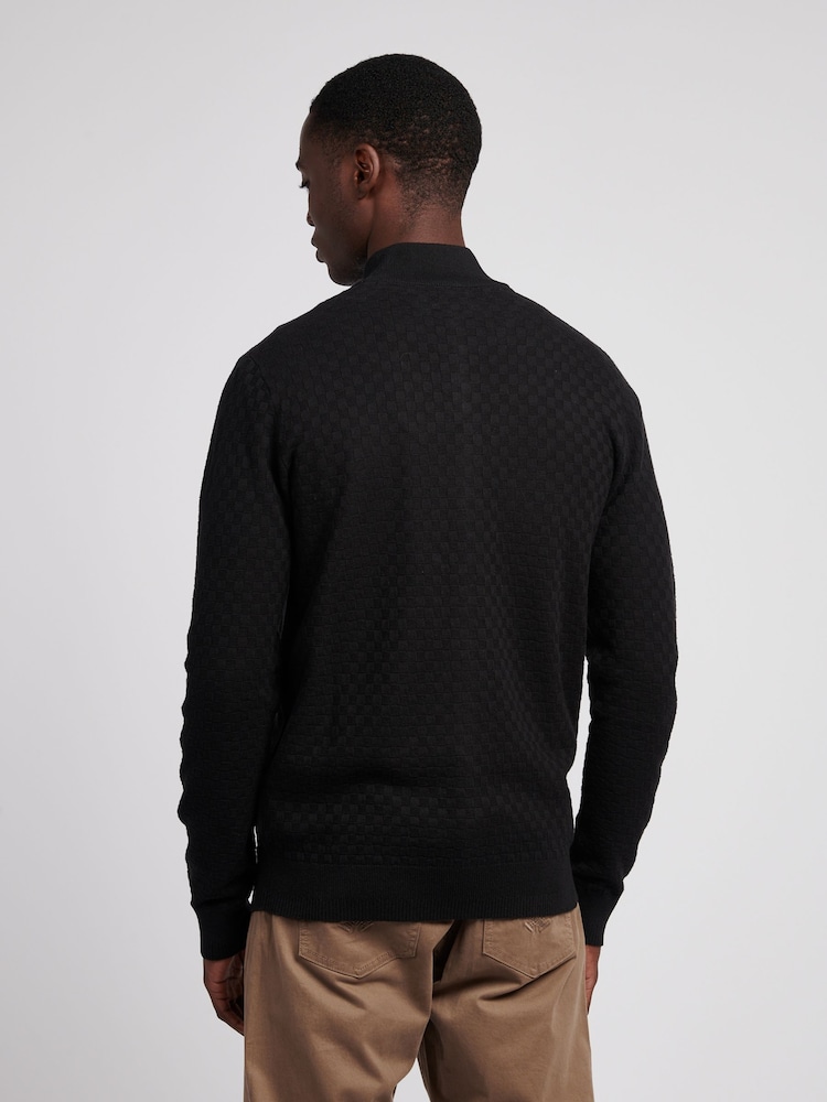 U.S. Polo Assn. Black Mens Smart Checkerboard Zip Through Funnel Cardigan - Image 2 of 8 U.S. Polo Assn. Black Mens Smart Checkerboard Zip Through Funnel Cardigan - Image 2 of 8