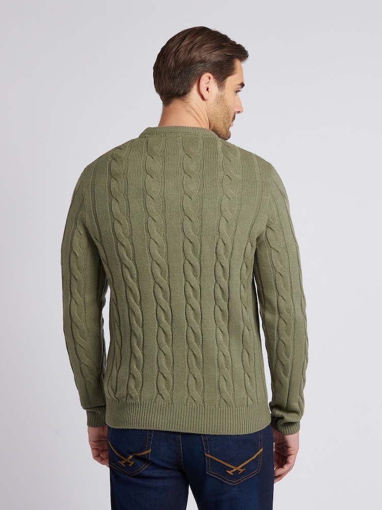 U.S. Polo Assn. Green Mens Cable Knit Crew Jumper - Image 2 of 7 U.S. Polo Assn. Green Mens Cable Knit Crew Jumper - Image 2 of 7