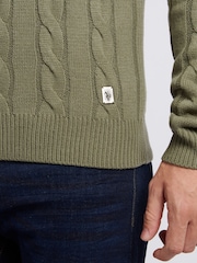 Verde - U.S. Polo Assn. Suéter masculino de malha trançada - Imagem 4 de 7