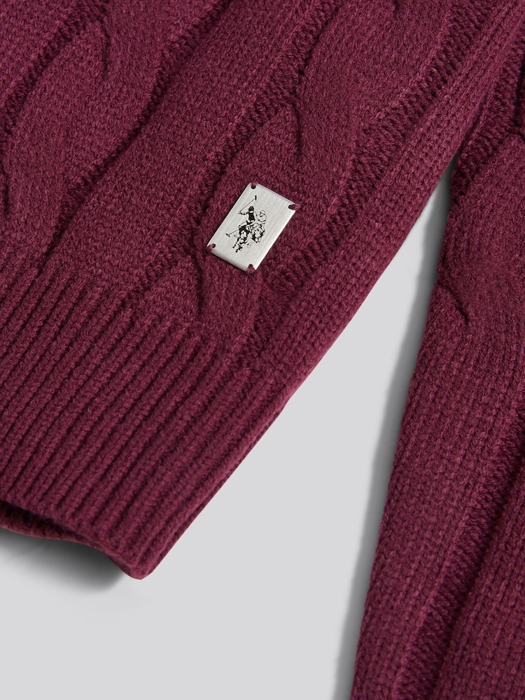 Roxa - U.S. Polo Assn. Suéter masculino de malha trançada - Imagem 7 de 7