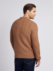 U.S. Polo Assn. Brown Tan Mens Aran Knit Crew Jumper - Image 3 of 7