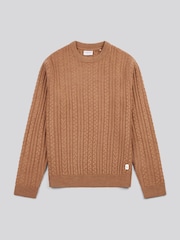 U.S. Polo Assn. Brown Tan Mens Aran Knit Crew Jumper - Image 7 of 7