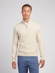 U.S. Polo Assn. Natural Mens Cotton Funnel Neck Quarter  Zip Knit Sweatshirt - Image 1 of 7