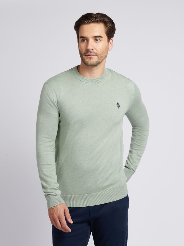 U.S. Polo Assn. Green Mens Cotton Crew Neck Jumper - Image 1 of 4 U.S. Polo Assn. Green Mens Cotton Crew Neck Jumper - Image 1 of 4
