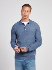 U.S. Polo Assn. Blue Mens Brushed Knit Long Sleeve Polo Shirt - Image 1 of 7