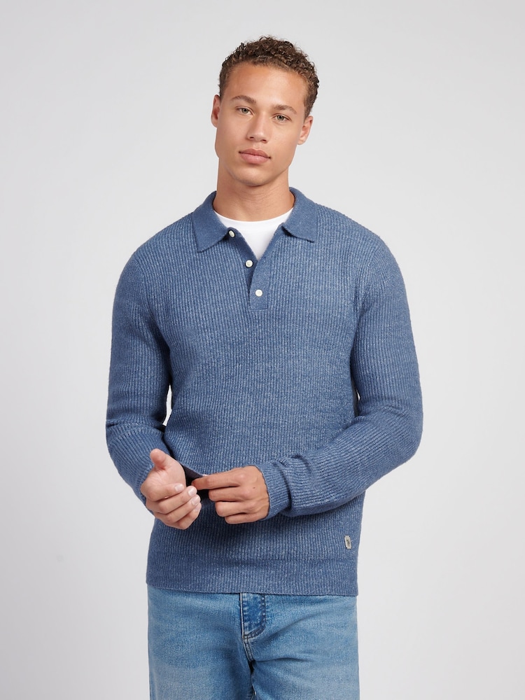 U.S. Polo Assn. Blue Mens Brushed Knit Long Sleeve Polo Shirt - Image 1 of 7