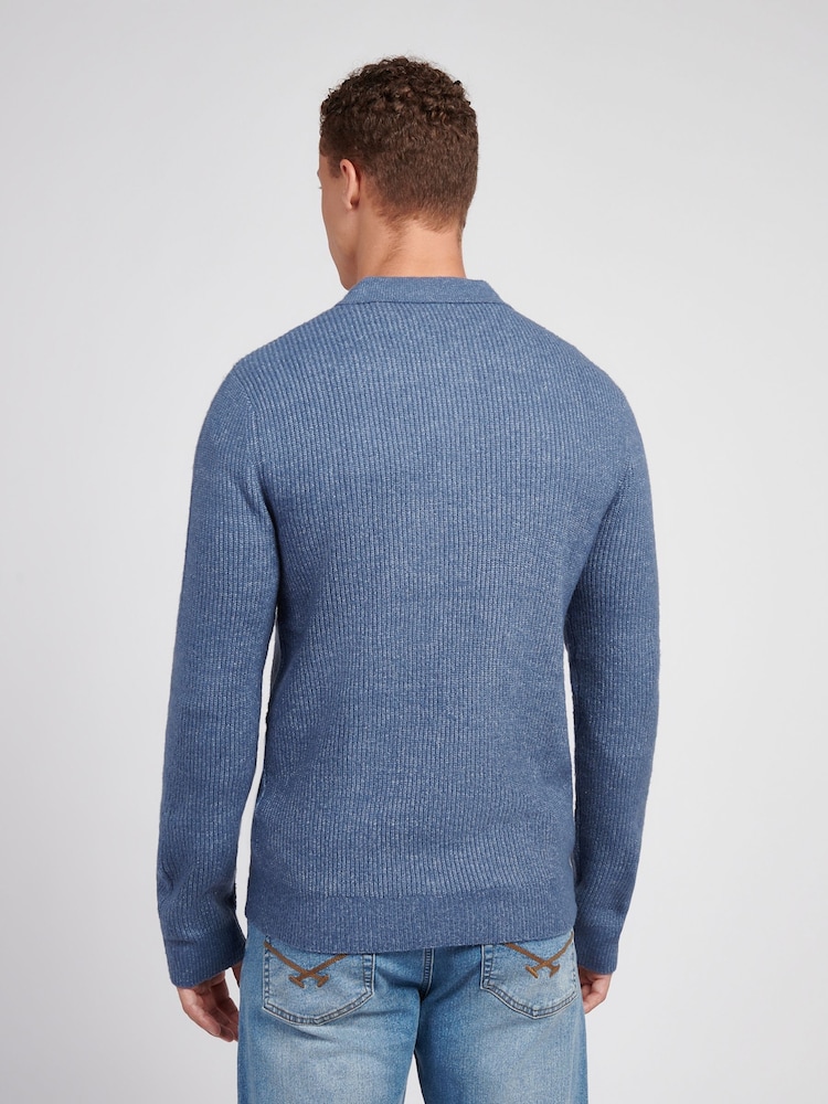 U.S. Polo Assn. Blue Mens Brushed Knit Long Sleeve Polo Shirt - Image 2 of 7 U.S. Polo Assn. Blue Mens Brushed Knit Long Sleeve Polo Shirt - Image 2 of 7