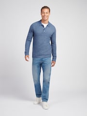 U.S. Polo Assn. Blue Mens Brushed Knit Long Sleeve Polo Shirt - Image 3 of 7