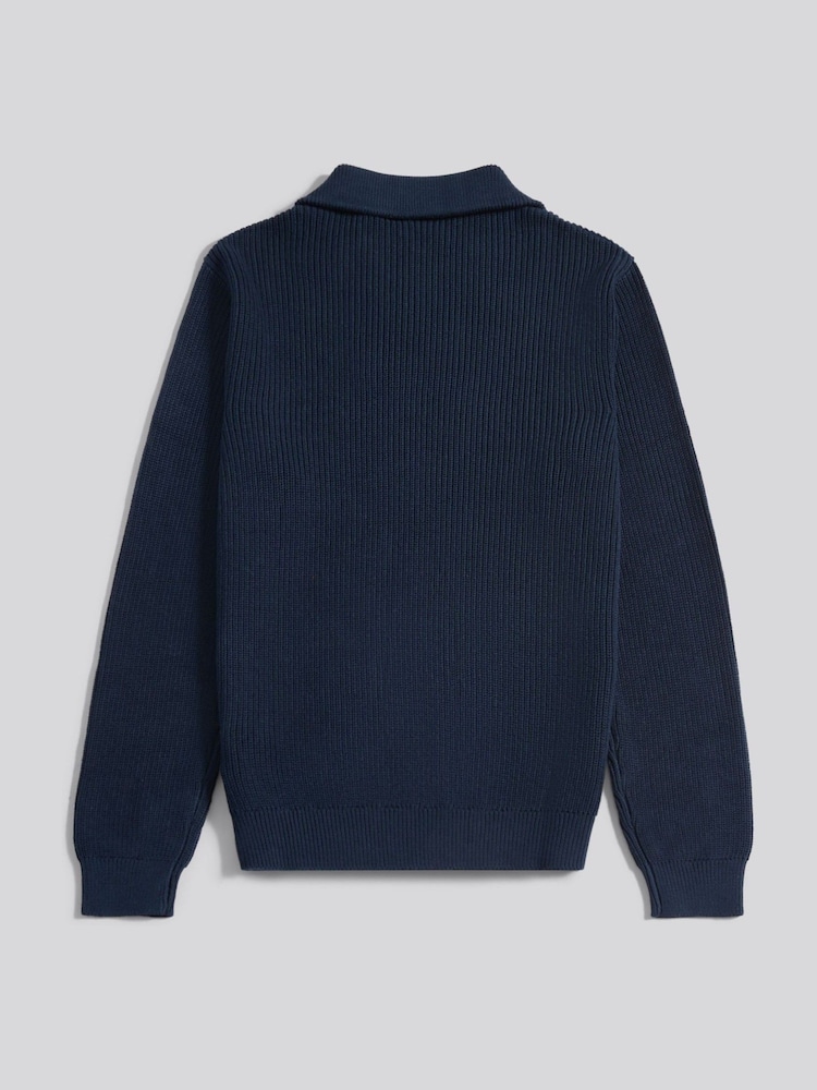 U.S. Polo Assn. Blue Mens Aran Mix Knit Funnel Jumper - Image 2 of 3 U.S. Polo Assn. Blue Mens Aran Mix Knit Funnel Jumper - Image 2 of 3