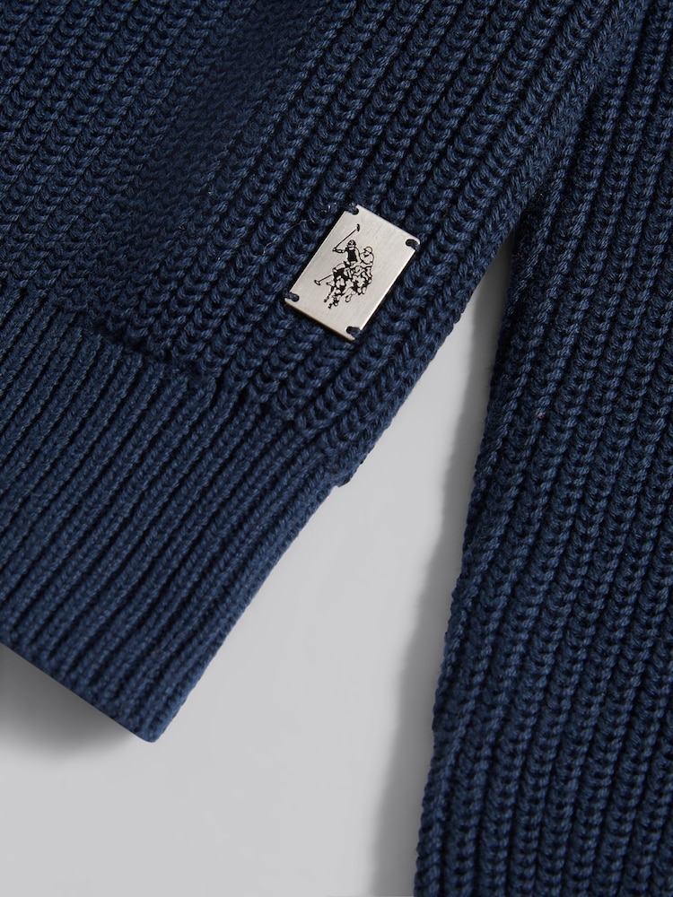 U.S. Polo Assn. Blue Mens Aran Mix Knit Funnel Jumper - Image 3 of 3 U.S. Polo Assn. Blue Mens Aran Mix Knit Funnel Jumper - Image 3 of 3